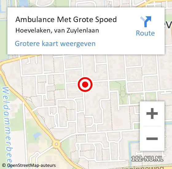 Locatie op kaart van de 112 melding: Ambulance Met Grote Spoed Naar Hoevelaken, van Zuylenlaan op 29 oktober 2021 16:27