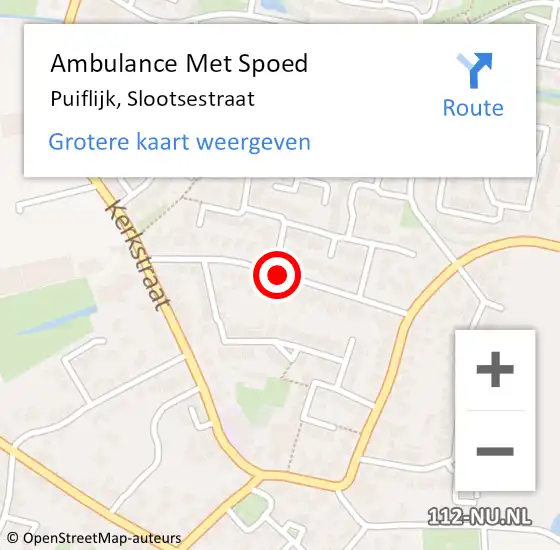 Locatie op kaart van de 112 melding: Ambulance Met Spoed Naar Puiflijk, Slootsestraat op 29 oktober 2021 16:39