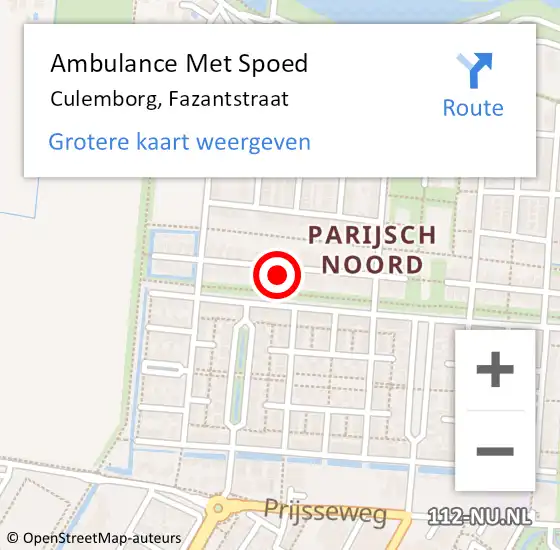 Locatie op kaart van de 112 melding: Ambulance Met Spoed Naar Culemborg, Fazantstraat op 29 oktober 2021 17:08