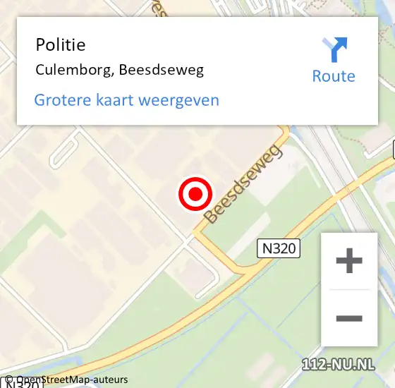 Locatie op kaart van de 112 melding: Politie Culemborg, Beesdseweg op 29 oktober 2021 17:09