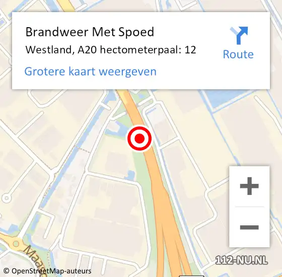 Locatie op kaart van de 112 melding: Brandweer Met Spoed Naar Westland, A20 hectometerpaal: 12 op 29 oktober 2021 17:18