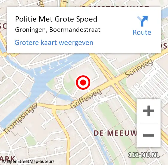 Locatie op kaart van de 112 melding: Politie Met Grote Spoed Naar Groningen, Boermandestraat op 29 oktober 2021 17:25