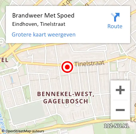 Locatie op kaart van de 112 melding: Brandweer Met Spoed Naar Eindhoven, Tinelstraat op 29 oktober 2021 18:06