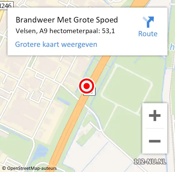 Locatie op kaart van de 112 melding: Brandweer Met Grote Spoed Naar Velsen, A9 hectometerpaal: 53,1 op 29 oktober 2021 18:15