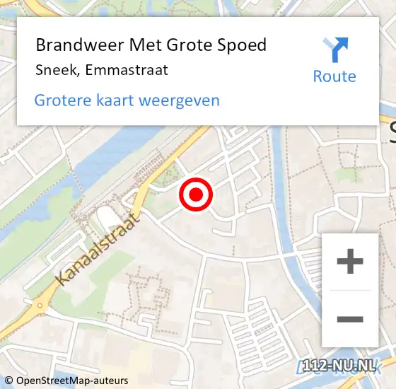 Locatie op kaart van de 112 melding: Brandweer Met Grote Spoed Naar Sneek, Emmastraat op 29 oktober 2021 18:42