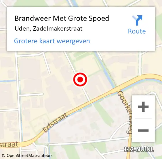 Locatie op kaart van de 112 melding: Brandweer Met Grote Spoed Naar Uden, Zadelmakerstraat op 29 oktober 2021 20:40