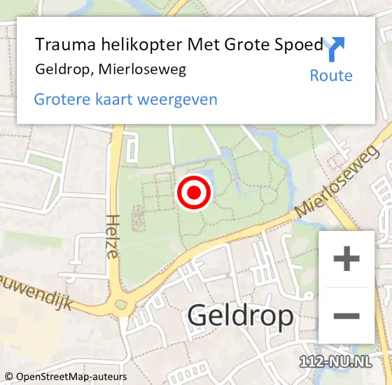 Locatie op kaart van de 112 melding: Trauma helikopter Met Grote Spoed Naar Geldrop, Mierloseweg op 29 oktober 2021 20:43