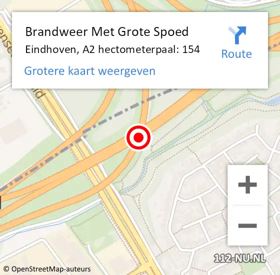 Locatie op kaart van de 112 melding: Brandweer Met Grote Spoed Naar Eindhoven, A2 hectometerpaal: 154 op 29 oktober 2021 21:10