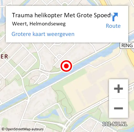 Locatie op kaart van de 112 melding: Trauma helikopter Met Grote Spoed Naar Weert, Helmondseweg op 29 oktober 2021 21:42