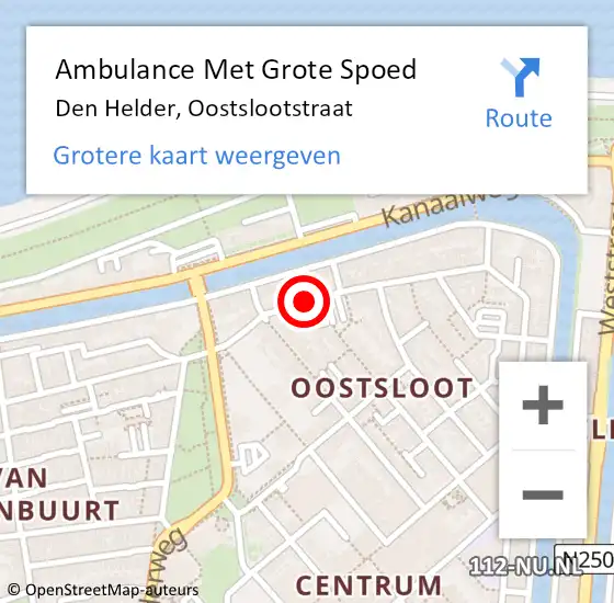 Locatie op kaart van de 112 melding: Ambulance Met Grote Spoed Naar Den Helder, Oostslootstraat op 29 oktober 2021 21:45