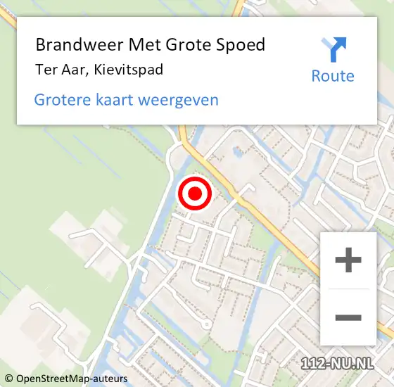 Locatie op kaart van de 112 melding: Brandweer Met Grote Spoed Naar Ter Aar, Kievitspad op 29 oktober 2021 21:45