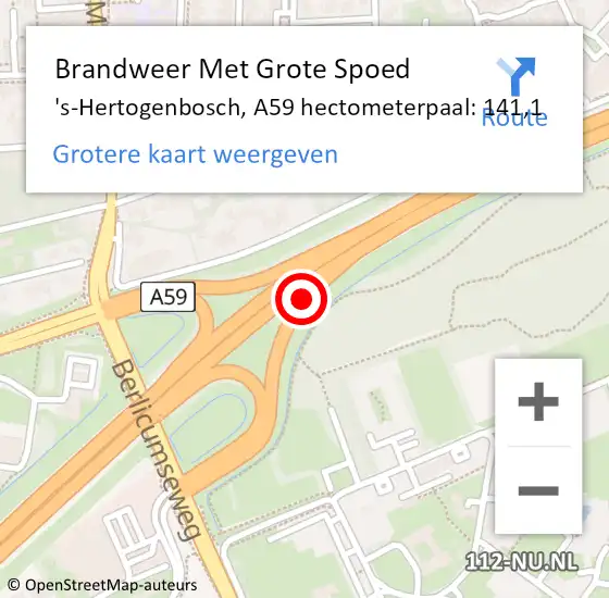 Locatie op kaart van de 112 melding: Brandweer Met Grote Spoed Naar 's-Hertogenbosch, A59 hectometerpaal: 141,1 op 29 oktober 2021 21:48