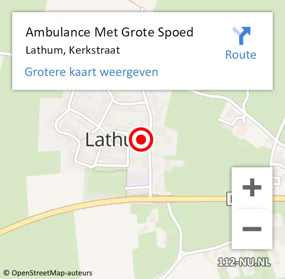 Locatie op kaart van de 112 melding: Ambulance Met Grote Spoed Naar Lathum, Kerkstraat op 29 oktober 2021 22:20