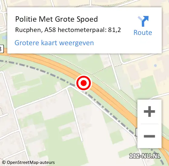 Locatie op kaart van de 112 melding: Politie Met Grote Spoed Naar Rucphen, A58 hectometerpaal: 81,2 op 29 oktober 2021 22:35