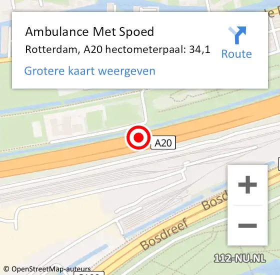 Locatie op kaart van de 112 melding: Ambulance Met Spoed Naar Rotterdam, A20 hectometerpaal: 34,1 op 29 oktober 2021 22:38
