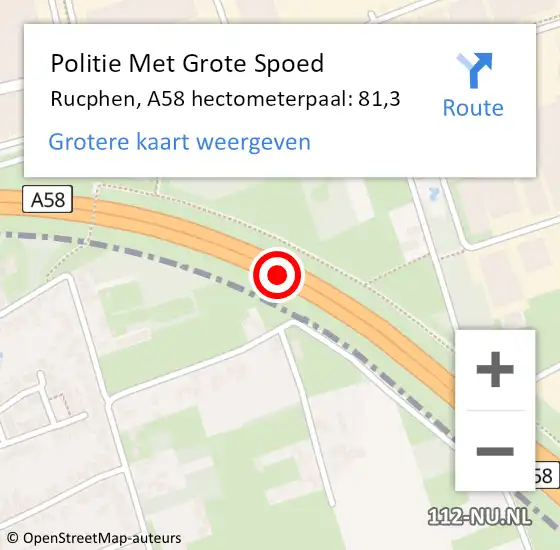 Locatie op kaart van de 112 melding: Politie Met Grote Spoed Naar Rucphen, A58 hectometerpaal: 81,3 op 29 oktober 2021 22:41