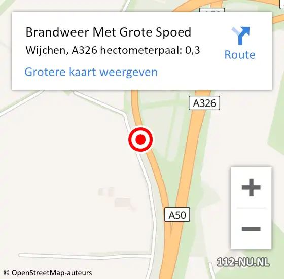 Locatie op kaart van de 112 melding: Brandweer Met Grote Spoed Naar Wijchen, A326 hectometerpaal: 0,3 op 29 oktober 2021 23:54