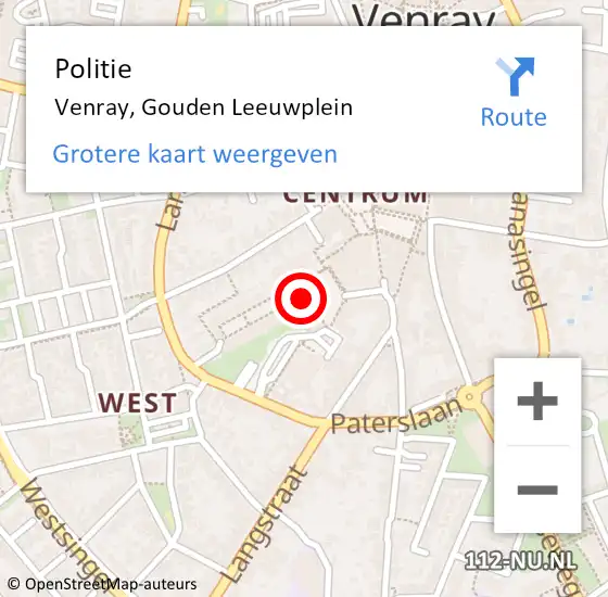Locatie op kaart van de 112 melding: Politie Venray, Gouden Leeuwplein op 30 oktober 2021 00:16