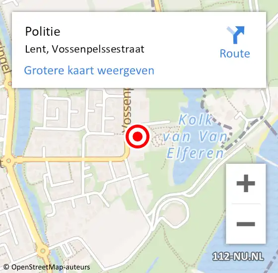 Locatie op kaart van de 112 melding: Politie Lent, Vossenpelssestraat op 30 oktober 2021 00:50