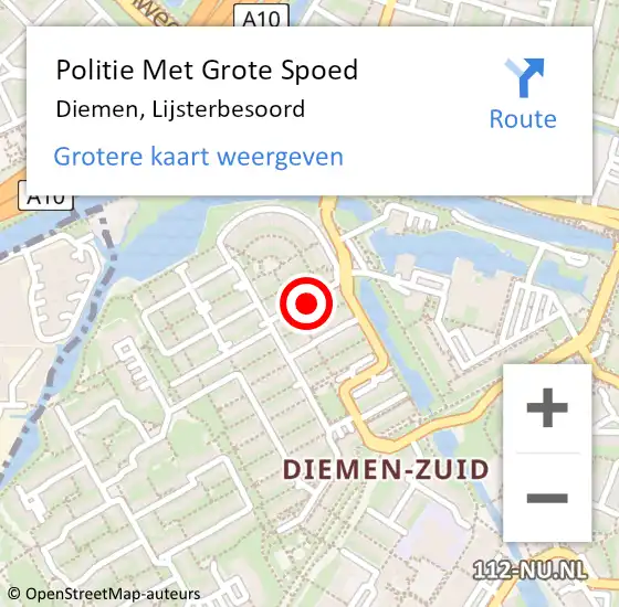 Locatie op kaart van de 112 melding: Politie Met Grote Spoed Naar Diemen, Lijsterbesoord op 30 oktober 2021 00:56