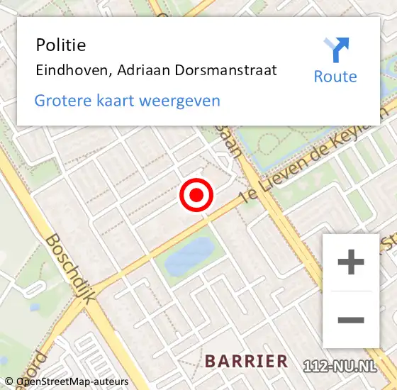 Locatie op kaart van de 112 melding: Politie Eindhoven, Adriaan Dorsmanstraat op 30 oktober 2021 02:57