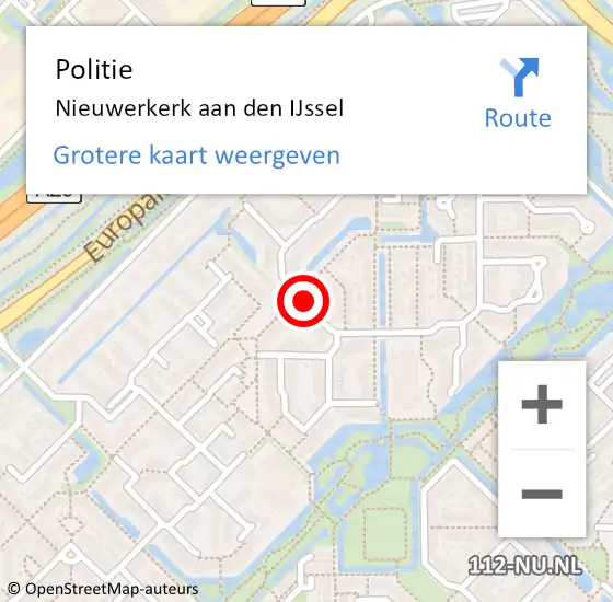 Locatie op kaart van de 112 melding: Politie Nieuwerkerk aan den IJssel op 30 oktober 2021 05:37