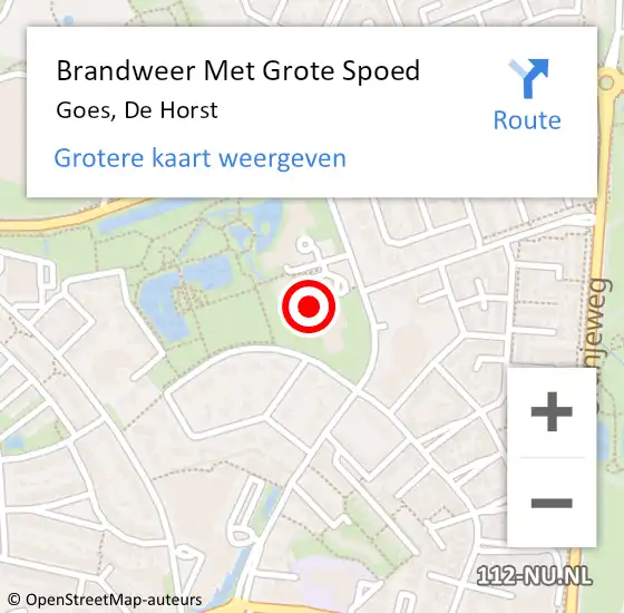 Locatie op kaart van de 112 melding: Brandweer Met Grote Spoed Naar Goes, De Horst op 30 oktober 2021 06:47