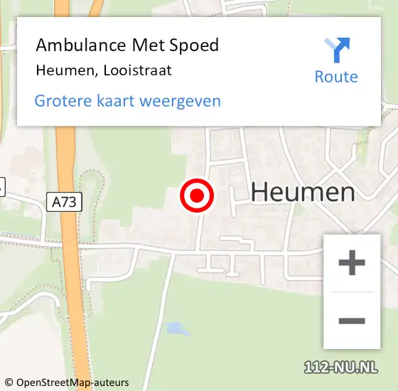 Locatie op kaart van de 112 melding: Ambulance Met Spoed Naar Heumen, Looistraat op 30 oktober 2021 06:56