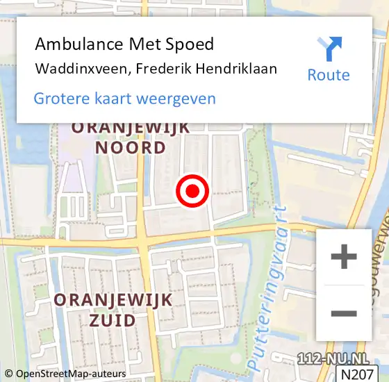 Locatie op kaart van de 112 melding: Ambulance Met Spoed Naar Waddinxveen, Frederik Hendriklaan op 30 oktober 2021 07:21