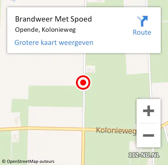 Locatie op kaart van de 112 melding: Brandweer Met Spoed Naar Opende, Kolonieweg op 30 oktober 2021 08:51