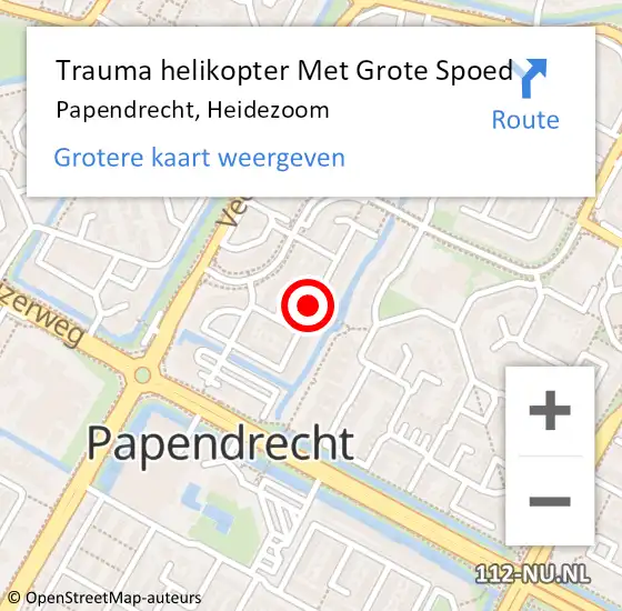 Locatie op kaart van de 112 melding: Trauma helikopter Met Grote Spoed Naar Papendrecht, Heidezoom op 30 oktober 2021 09:05