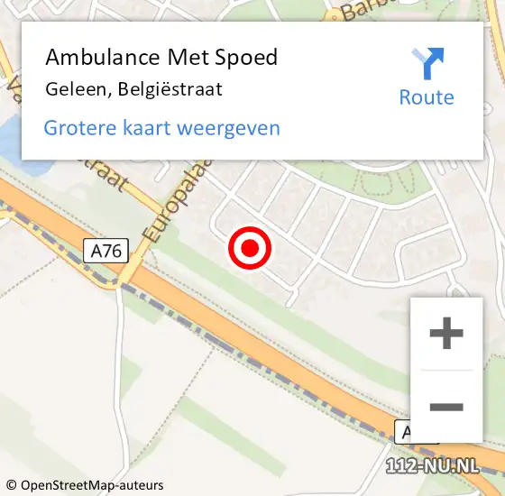 Locatie op kaart van de 112 melding: Ambulance Met Spoed Naar Geleen, Belgiëstraat op 30 oktober 2021 09:42