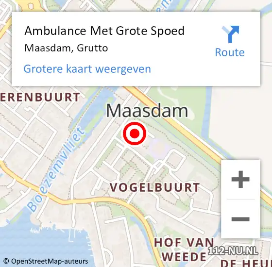 Locatie op kaart van de 112 melding: Ambulance Met Grote Spoed Naar Maasdam, Grutto op 30 oktober 2021 10:03