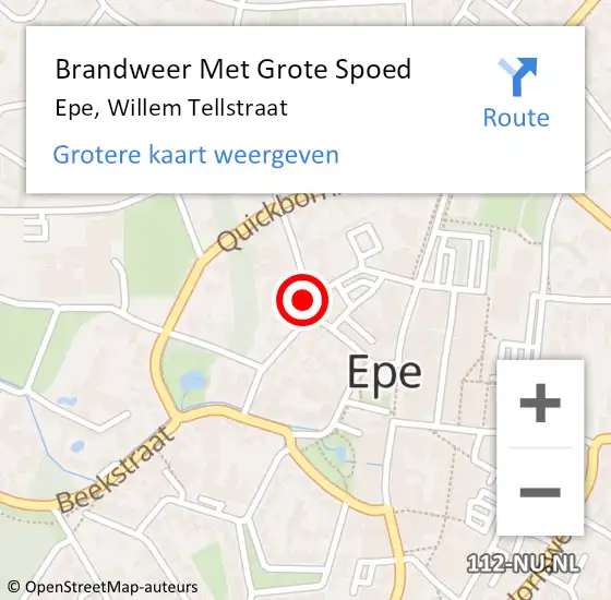 Locatie op kaart van de 112 melding: Brandweer Met Grote Spoed Naar Epe, Willem Tellstraat op 30 oktober 2021 10:42
