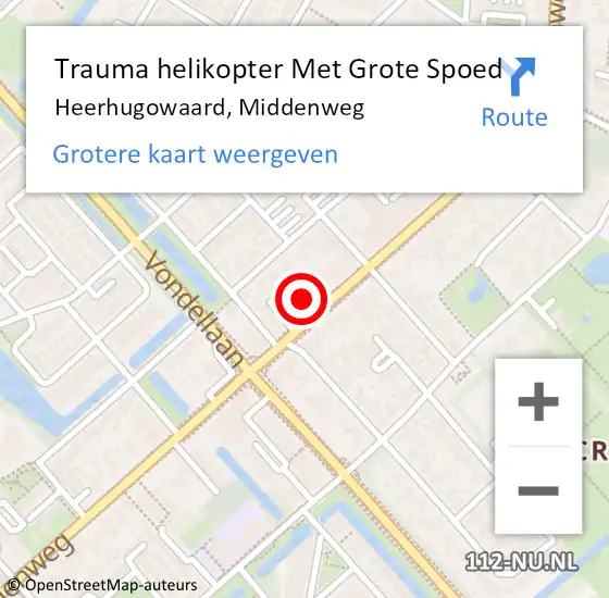 Locatie op kaart van de 112 melding: Trauma helikopter Met Grote Spoed Naar Heerhugowaard, Middenweg op 30 oktober 2021 10:51