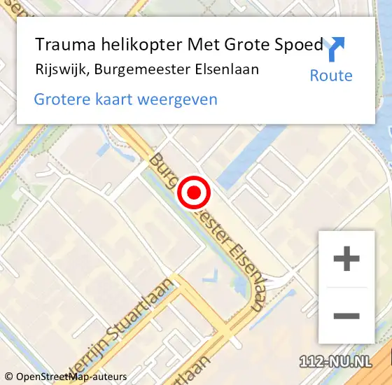 Locatie op kaart van de 112 melding: Trauma helikopter Met Grote Spoed Naar Rijswijk, Burgemeester Elsenlaan op 30 oktober 2021 11:19