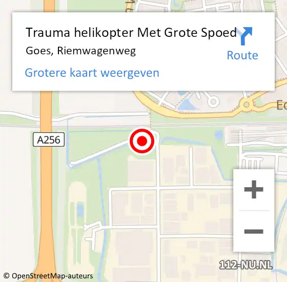 Locatie op kaart van de 112 melding: Trauma helikopter Met Grote Spoed Naar Goes, Riemwagenweg op 30 oktober 2021 11:20