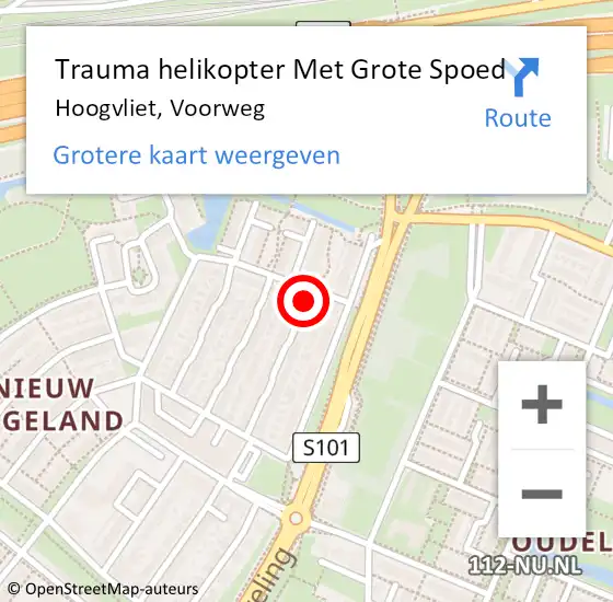 Locatie op kaart van de 112 melding: Trauma helikopter Met Grote Spoed Naar Hoogvliet, Voorweg op 30 oktober 2021 11:32