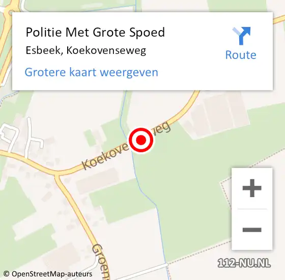 Locatie op kaart van de 112 melding: Politie Met Grote Spoed Naar Esbeek, Koekovenseweg op 30 oktober 2021 12:11
