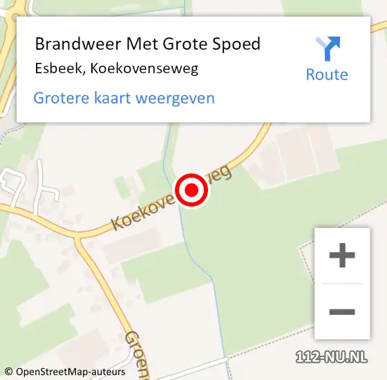 Locatie op kaart van de 112 melding: Brandweer Met Grote Spoed Naar Esbeek, Koekovenseweg op 30 oktober 2021 12:11