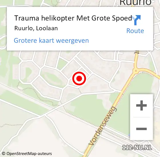 Locatie op kaart van de 112 melding: Trauma helikopter Met Grote Spoed Naar Ruurlo, Loolaan op 30 oktober 2021 12:51