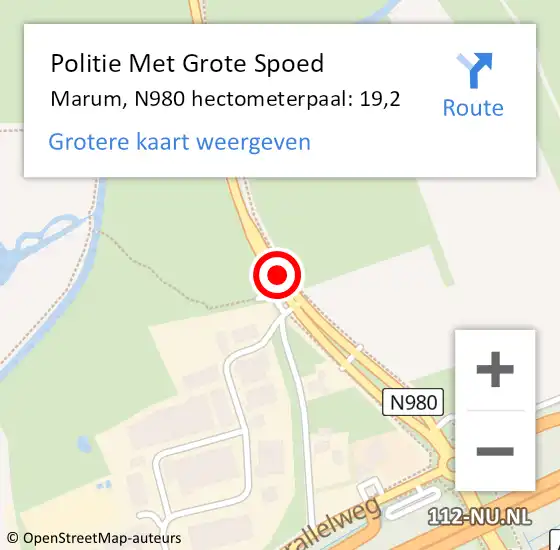 Locatie op kaart van de 112 melding: Politie Met Grote Spoed Naar Marum, N980 hectometerpaal: 19,2 op 30 oktober 2021 13:00