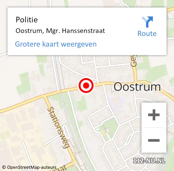 Locatie op kaart van de 112 melding: Politie Oostrum, Mgr. Hanssenstraat op 30 oktober 2021 13:21