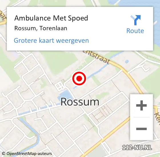 Locatie op kaart van de 112 melding: Ambulance Met Spoed Naar Rossum, Torenlaan op 30 oktober 2021 13:42