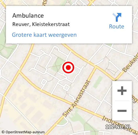 Locatie op kaart van de 112 melding: Ambulance Reuver, Kleistekerstraat op 27 juni 2014 16:32