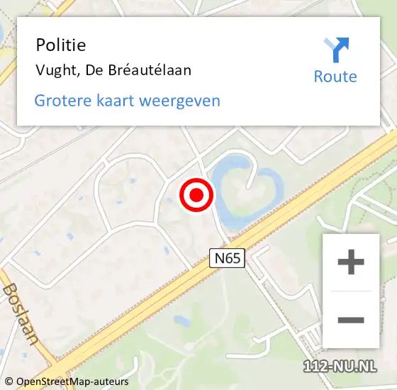 Locatie op kaart van de 112 melding: Politie Vught, De Bréautélaan op 30 oktober 2021 14:18