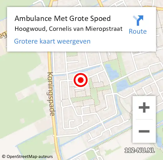 Locatie op kaart van de 112 melding: Ambulance Met Grote Spoed Naar Hoogwoud, Cornelis van Mieropstraat op 30 oktober 2021 14:21