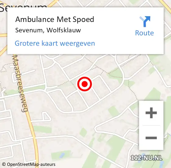 Locatie op kaart van de 112 melding: Ambulance Met Spoed Naar Sevenum, Wolfsklauw op 30 oktober 2021 14:35