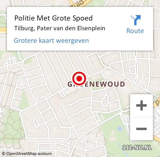 Locatie op kaart van de 112 melding: Politie Met Grote Spoed Naar Tilburg, Pater van den Elsenplein op 30 oktober 2021 14:51