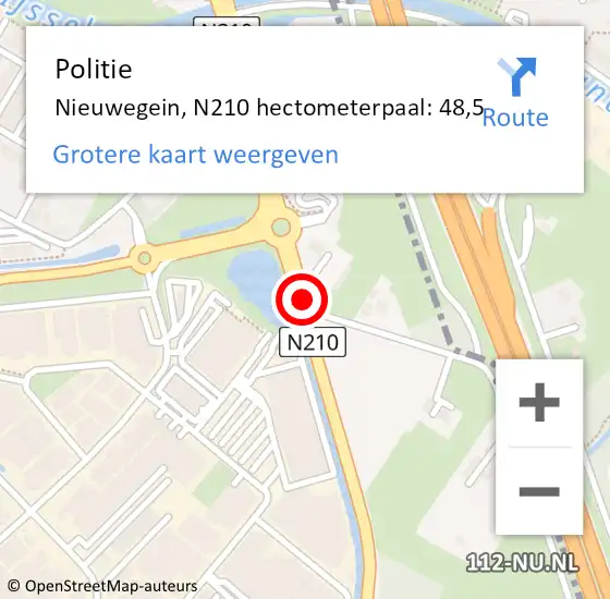 Locatie op kaart van de 112 melding: Politie Nieuwegein, N210 hectometerpaal: 48,5 op 30 oktober 2021 15:11